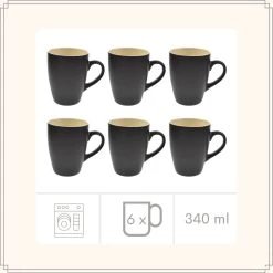 OTIX Koffiekopjes - Met Oor - Set Van 6 - Theekoppen - 340ml - Zwart - Keramiek -Keukenserie Winkel 1200x1200 609