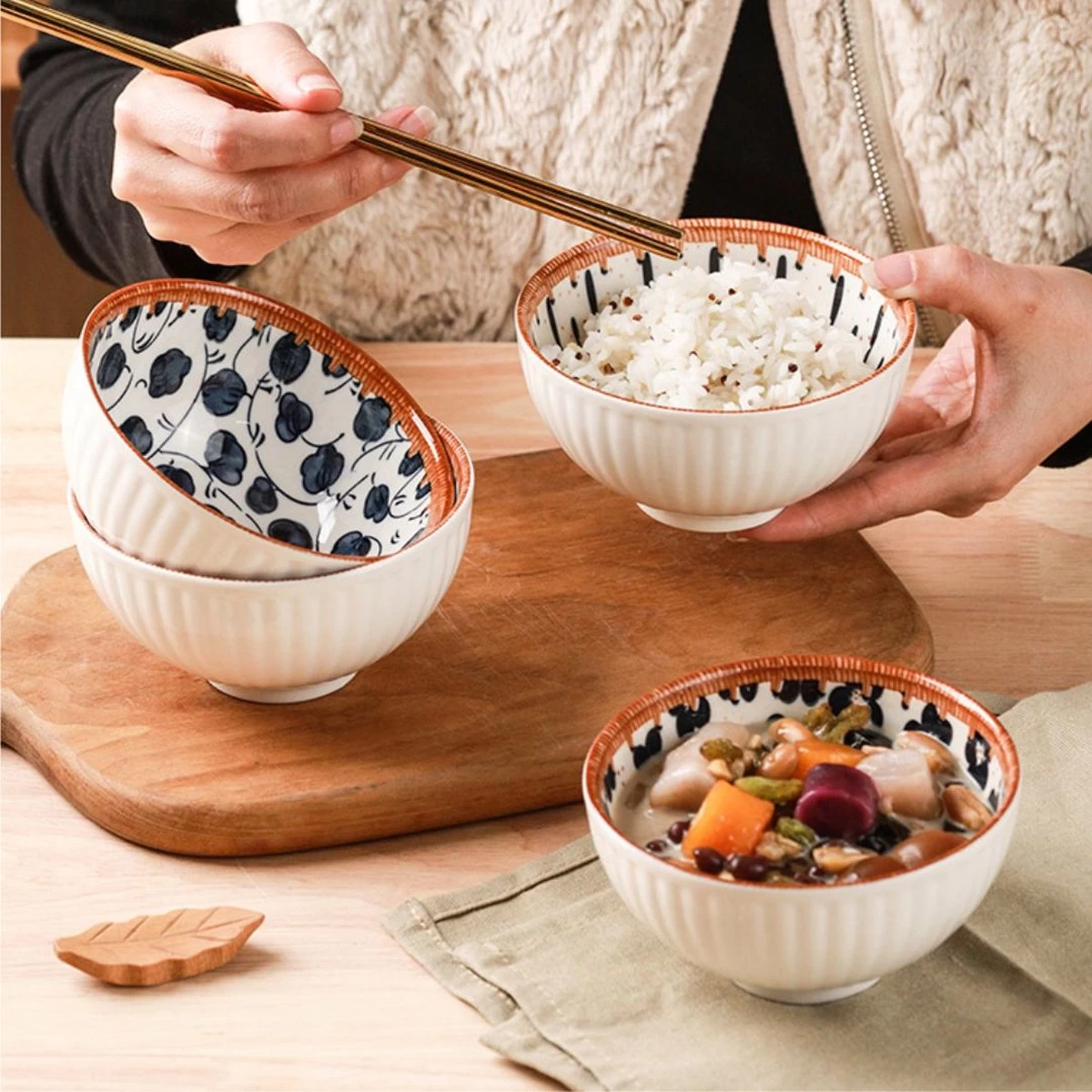 Winkrs - Servies Set Met 6 Kommetjes - Keramiek - Chinese Kommen Voor Rijst, Saus, Hapjes Etc. 4 Winkrs - Servies Set Met 6 Kommetjes - Keramiek - Chinese Kommen Voor Rijst, Saus, Hapjes Etc. - Afbeelding 2