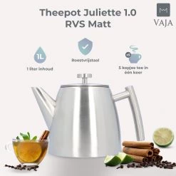 Vaja® Theepot Camille Met Filter - Zilver - 1.0L - RVS Dubbelwandig - Theekan -Keukenserie Winkel 1200x1200 857