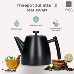 Vaja® Camille Theepot Zwart Met Filter - 1 Liter - RVS - Dubbelwanding -Keukenserie Winkel 1200x1200 869