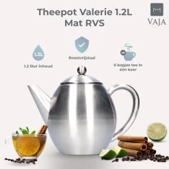 Vaja Valerie - Theepot Met Filter - Dubbelwandig - RVS - 1.2L 28 Vaja Valerie - Theepot Met Filter - Dubbelwandig - RVS - 1.2L -Keukenserie Winkel 1200x1200 876
