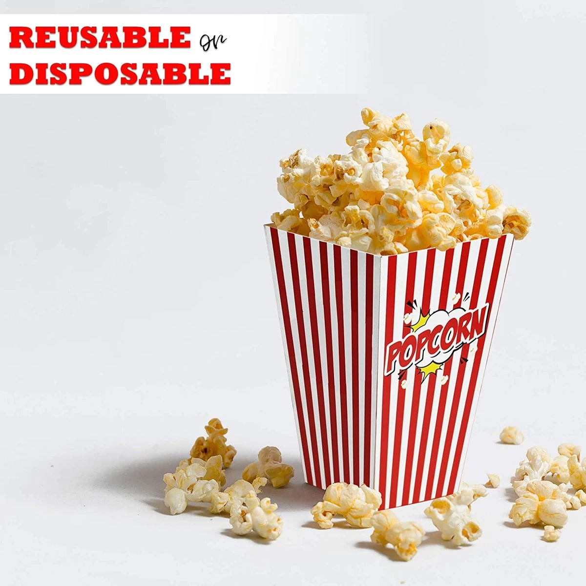 50 Duurzame Popcorn Bakjes (18x10cm) - Popcorn Zakjes Voor Filmavonden, Feestjes - Ook Geschickt Als Snoepbakje Of Feestzakje Voor Kinderen 6 50 Duurzame Popcorn Bakjes (18x10cm) - Popcorn Zakjes Voor Filmavonden, Feestjes - Ook Geschickt Als Snoepbakje Of Feestzakje Voor Kinderen - Afbeelding 4