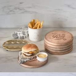 Riviera Maison Serveerplank Rond Hout Voor Hamburger - Amsterdam Burger Bar Serving Board - Bruin - Mangohout - 1 Stuk -Keukenserie Winkel 1200x1200 956