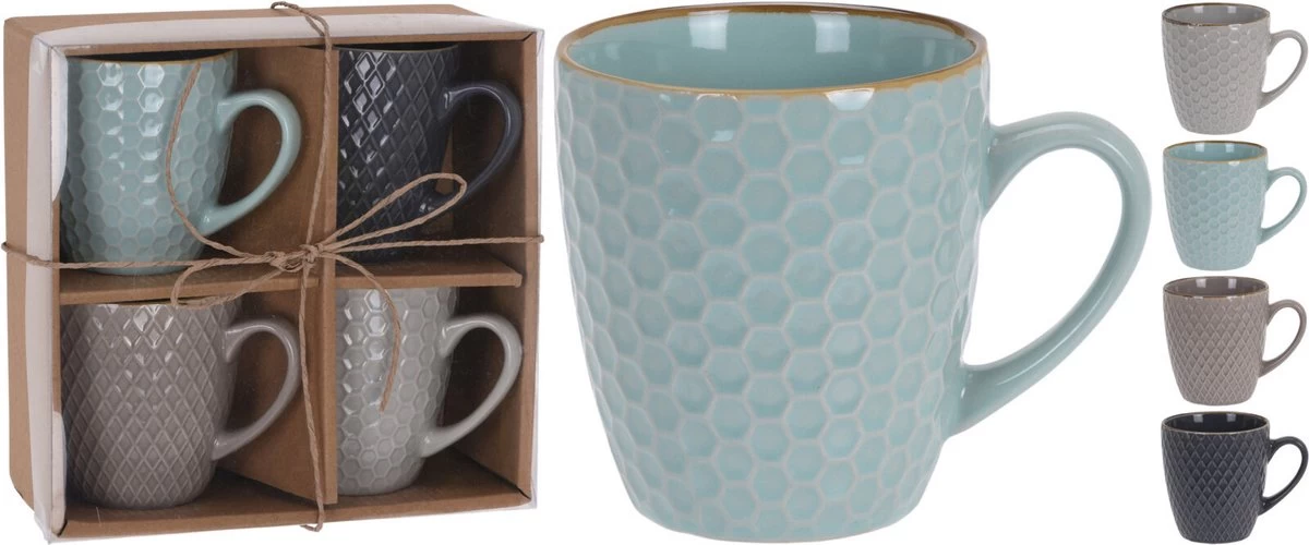 Excellent Houseware Set Van 4x Stuks Luxe Gekleurde Stoneware Bekers/koffiekopjes 200 Ml - Kopjes/koffiebekers 4 Excellent Houseware Set Van 4x Stuks Luxe Gekleurde Stoneware Bekers/koffiekopjes 200 Ml - Kopjes/koffiebekers - Afbeelding 2