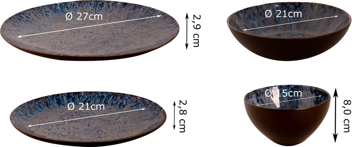 Palmer Serviesset Lester Stoneware 6-persoons 24-delig Zwart Blauw 4 Palmer Serviesset Lester Stoneware 6-persoons 24-delig Zwart Blauw - Afbeelding 2
