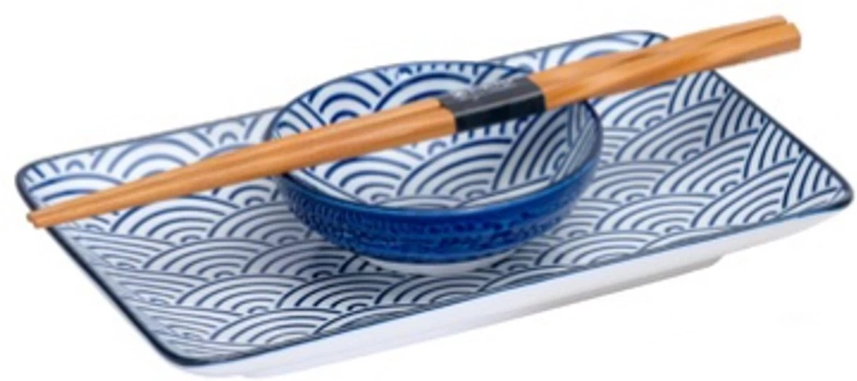 Tokyo Design Studio Nippon Blue Sushiserviesset - Porselein - 6 Delig - 2 Persoons 4 Tokyo Design Studio Nippon Blue Sushiserviesset - Porselein - 6 Delig - 2 Persoons - Afbeelding 2