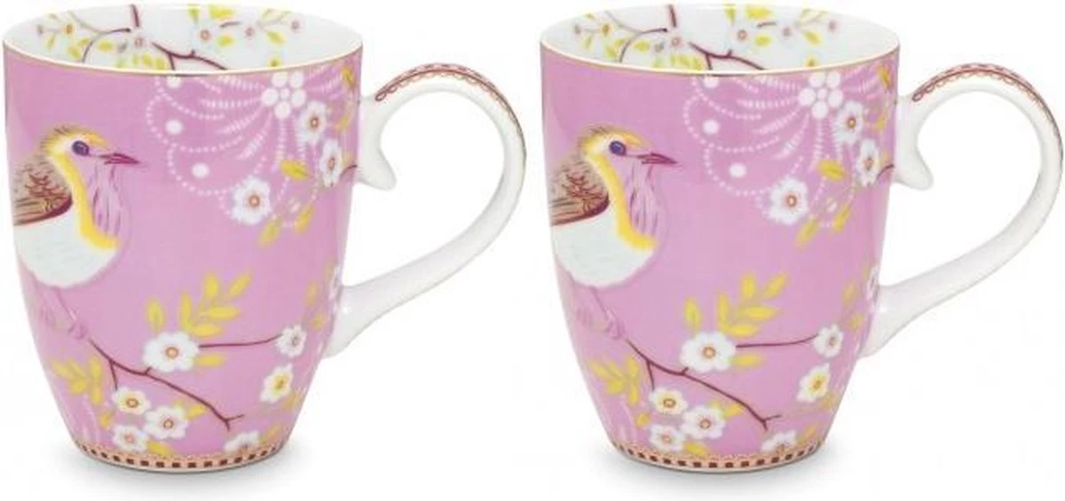 PIP Studio Set Van 2 Pink Early Birds Mugs Large In Gift Box 4 PIP Studio Set Van 2 Pink Early Birds Mugs Large In Gift Box - Afbeelding 2