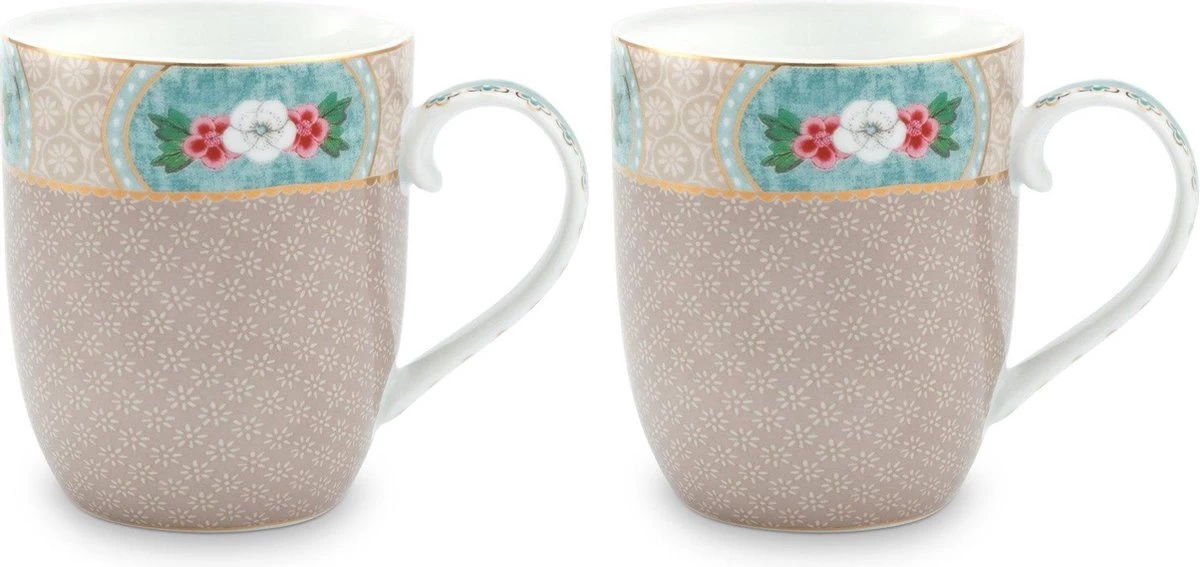 Pip Studio Blushing Birds Beker 145 Ml - Khaki Set Van 2 3 Pip Studio Blushing Birds Beker 145 Ml - Khaki Set Van 2