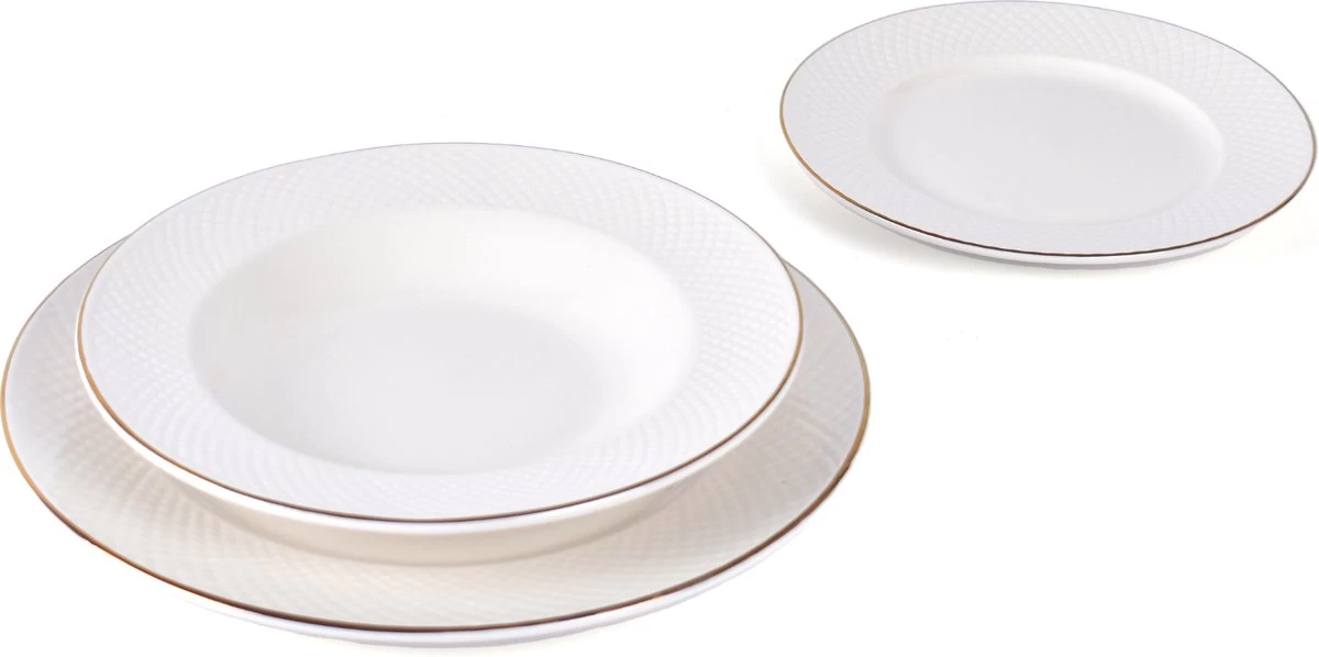 LeRijn® Serviesset Deventer 12 Persoons - 36 Delig - Licht Crème Wit Met Gouden Rand En Motief - Dinerborden - Soepborden - Dessertborden - Borden Servies - Bordenset 4 LeRijn® Serviesset Deventer 12 Persoons - 36 Delig - Licht Crème Wit Met Gouden Rand En Motief - Dinerborden - Soepborden - Dessertborden - Borden Servies - Bordenset - Afbeelding 2