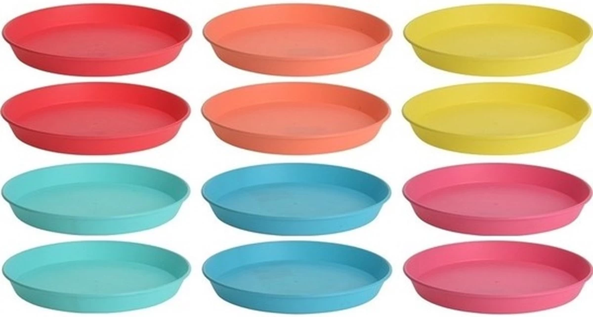 Merkloos 12x Gekleurde Borden Kunststof 23 Cm - Campingservies/picknickservies 3 Merkloos 12x Gekleurde Borden Kunststof 23 Cm - Campingservies/picknickservies