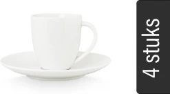 Vtwonen 4 Koffiekopjes Met Schoteltjes - Wit - Porselein - 100ml