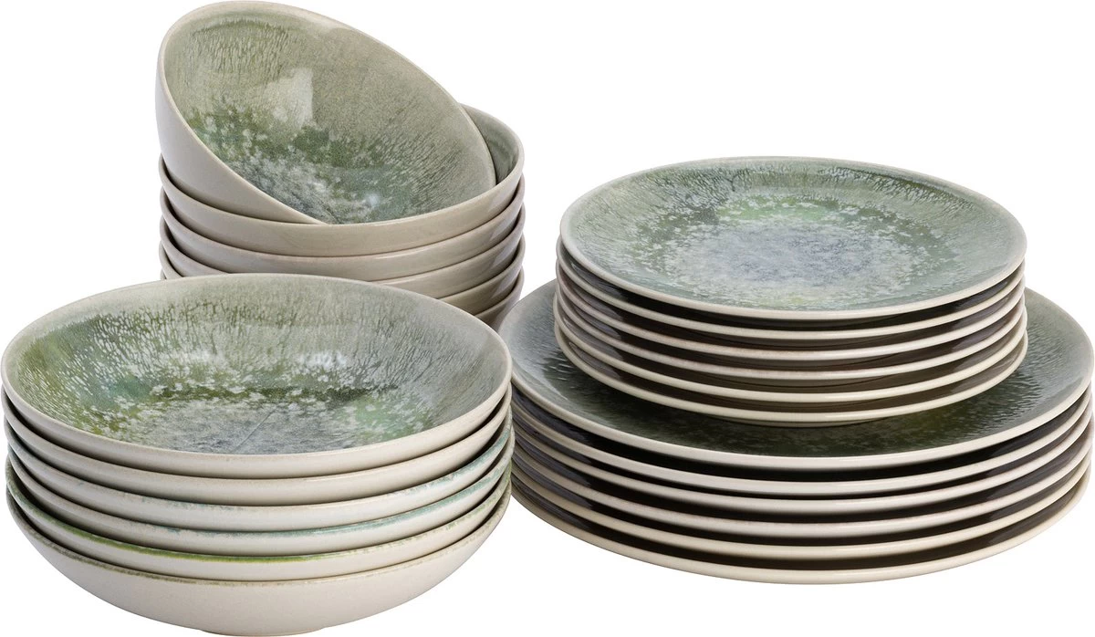 Lite-Body Serviesset Hermes - Groen Grijs Reliëf - 6 Personen - 24 Delig 3 Lite-Body Serviesset Hermes - Groen Grijs Reliëf - 6 Personen - 24 Delig