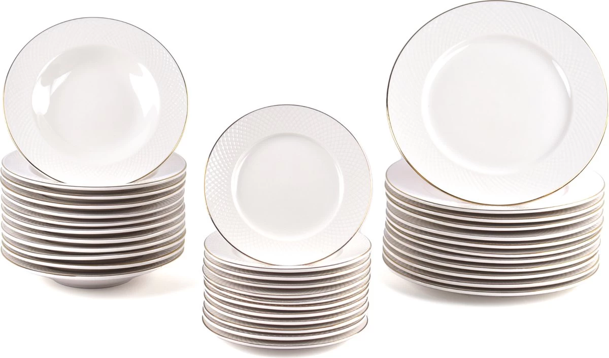 LeRijn® Serviesset Deventer 12 Persoons - 36 Delig - Licht Crème Wit Met Gouden Rand En Motief - Dinerborden - Soepborden - Dessertborden - Borden Servies - Bordenset 10 LeRijn® Serviesset Deventer 12 Persoons - 36 Delig - Licht Crème Wit Met Gouden Rand En Motief - Dinerborden - Soepborden - Dessertborden - Borden Servies - Bordenset - Afbeelding 8