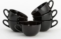 Lite-Body Hermes Soepkom Met Oor - Set Van 6 Stuks - 12 Cm/30 Cl - Aardewerk - Zwart Mat