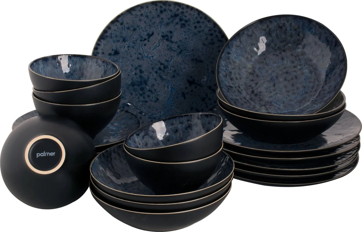 Palmer Serviesset Lester Stoneware 6-persoons 24-delig Zwart Blauw 3 Palmer Serviesset Lester Stoneware 6-persoons 24-delig Zwart Blauw