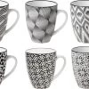 Set Van 12x Stuks Kopjes/bekers Nikko Zwart/wit Print 19 Cl - Koffie/thee Mokken Met Oor