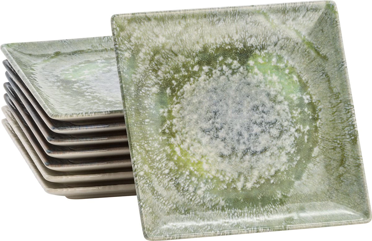 Lite-Body Hermes Gebaksbordjes - Set Van 8 Stuks - Ø16 Cm - Groen Reliëf 2 Lite-Body Hermes Gebaksbordjes - Set Van 8 Stuks - Ø16 Cm - Groen Reliëf