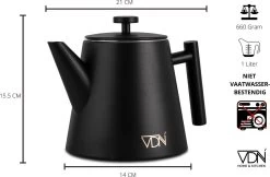 VDN RVS Theepot Dubbelwandig Met Filter - Zwarte Theekan 1 Liter - 902 -Keukenserie Winkel 1200x785 3