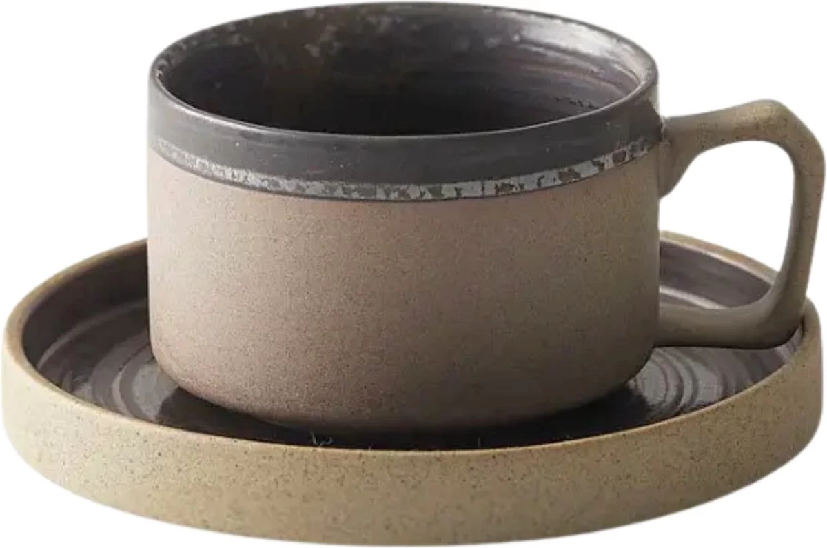 House Of Husk® Keramieke Kop En Schotel Set - Koffiekopjes - Theemokken - Koffiemokken - 250 Ml - Bruin Aardewerk 3 House Of Husk® Keramieke Kop En Schotel Set - Koffiekopjes - Theemokken - Koffiemokken - 250 Ml - Bruin Aardewerk