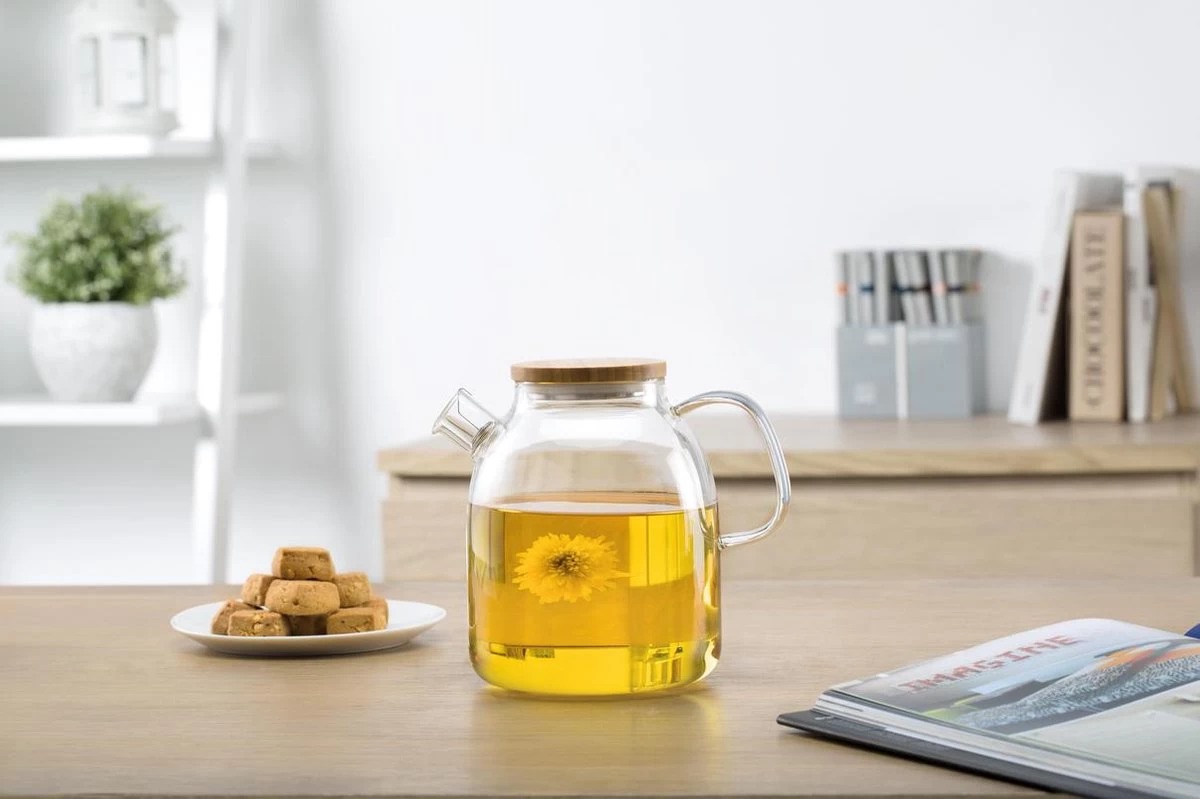 S091 Glazen Theepot Met Bamboedeksel - 1600 Ml - Samadoyo 5 S091 Glazen Theepot Met Bamboedeksel - 1600 Ml - Samadoyo - Afbeelding 3