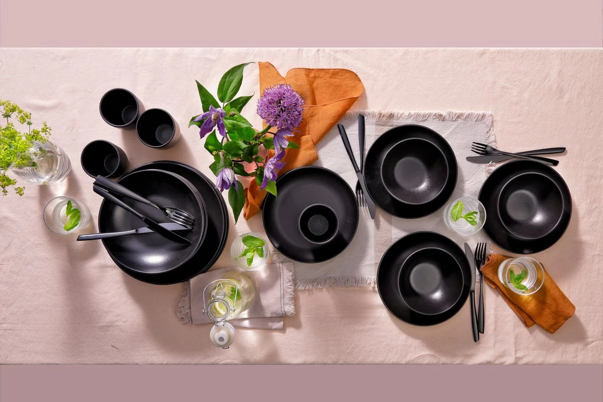 Mammoet Serviesset Moon Stoneware 6-persoons 24-delig Zwart 7 Mammoet Serviesset Moon Stoneware 6-persoons 24-delig Zwart - Afbeelding 5