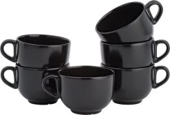 Lite-Body Soepkom Met Oor - Ø 11 - Set Van 6 Stuks - 400 Ml - Zwart Mat