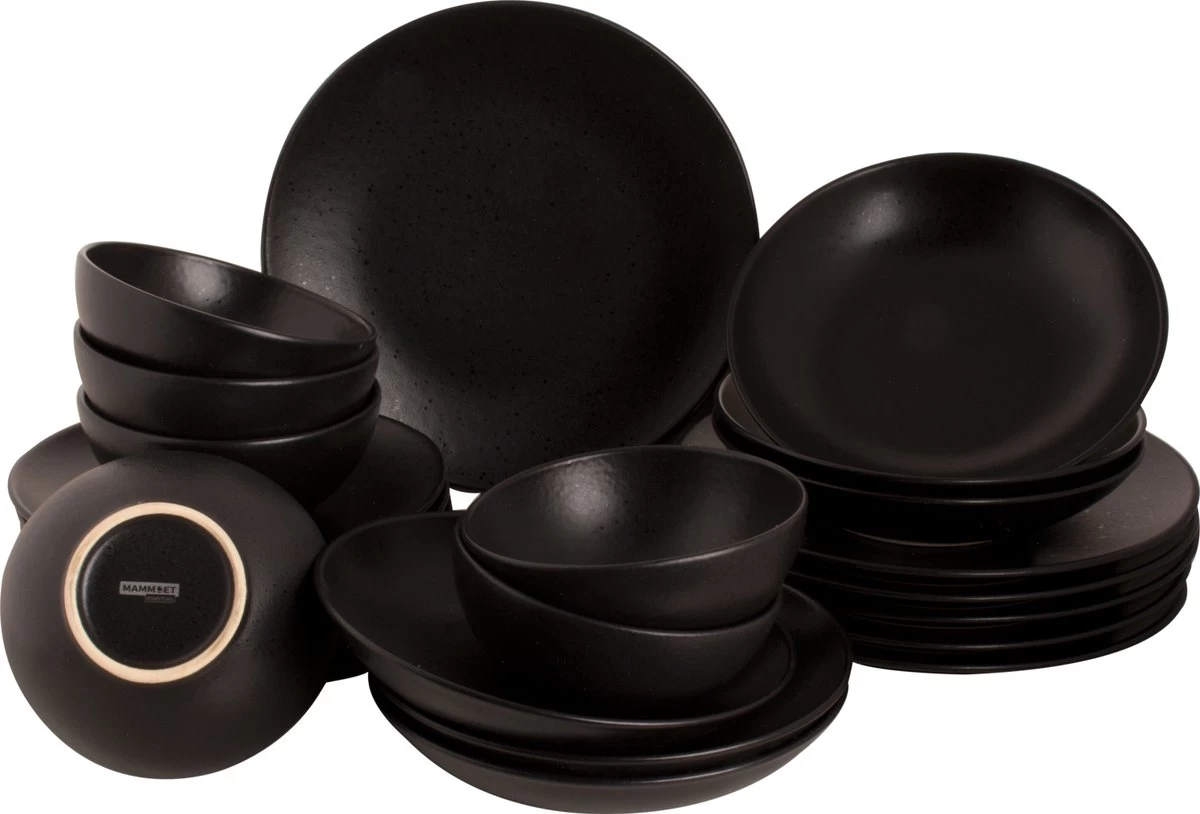 Mammoet Serviesset Moon Stoneware 6-persoons 24-delig Zwart 4 Mammoet Serviesset Moon Stoneware 6-persoons 24-delig Zwart - Afbeelding 2