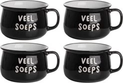 Gusta - Soepkom - Zwart Met Tekst - 500ml - Set 4 Stuks