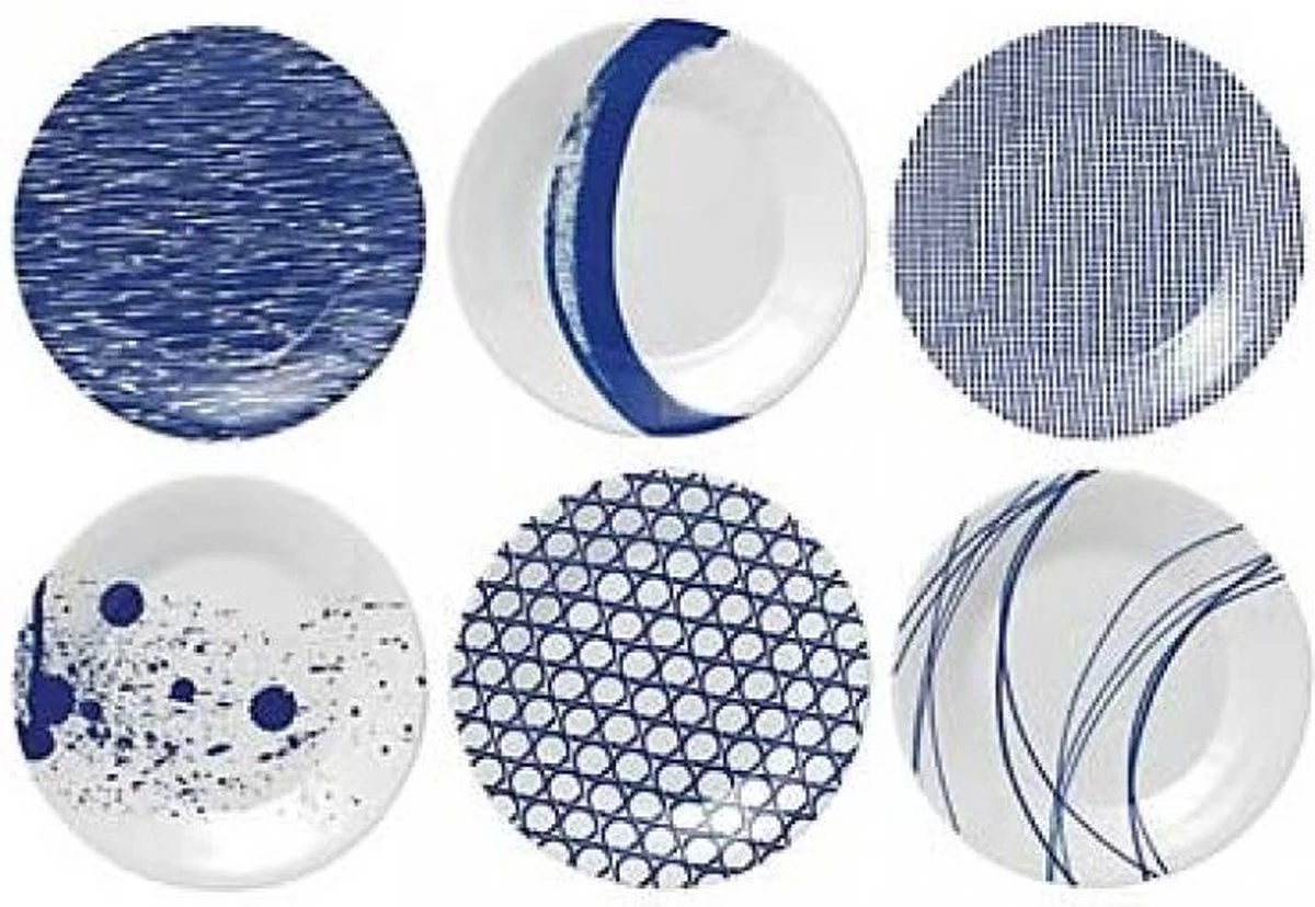 Royal Doulton Pacific - Gebaksbordjes Set - Porselein - Wit / Blauw - ⌀ 16 Cm - 6 Stuks 3 Royal Doulton Pacific - Gebaksbordjes Set - Porselein - Wit / Blauw - ⌀ 16 Cm - 6 Stuks