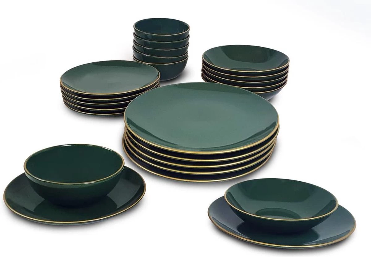 Keremika Serviesset 24 Delig 6 Persoons - Bordenset - Dinerborden - Aardewerk - Groen Met Goude Randen 3 Keremika Serviesset 24 Delig 6 Persoons - Bordenset - Dinerborden - Aardewerk - Groen Met Goude Randen