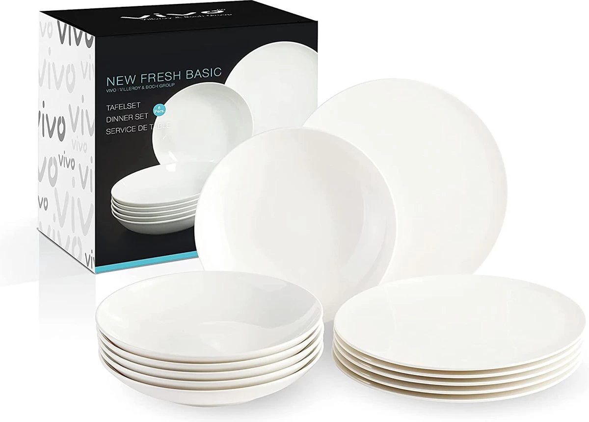 Villeroy & Boch, Vivo 19-5254-7611 Tafelservies Voor Maximaal 6 Personen, 12 Stuks, Premium Porselein, Wit 5 Villeroy & Boch, Vivo 19-5254-7611 Tafelservies Voor Maximaal 6 Personen, 12 Stuks, Premium Porselein, Wit - Afbeelding 3