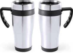Carson 2x Stuks RVS Thermosbeker/warmhoud Koffiebekers Zwart 500 Ml - Isoleerbekers/reisbekers
