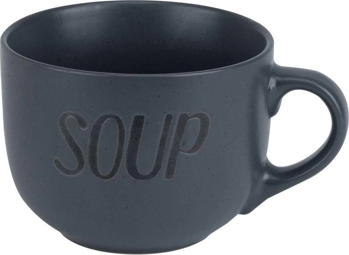 Cosy&Trendy Soepkom 'Soup' Met Een Oor - 51 Cl - Antraciet - Set-6 3 Cosy&Trendy Soepkom 'Soup' Met Een Oor - 51 Cl - Antraciet - Set-6