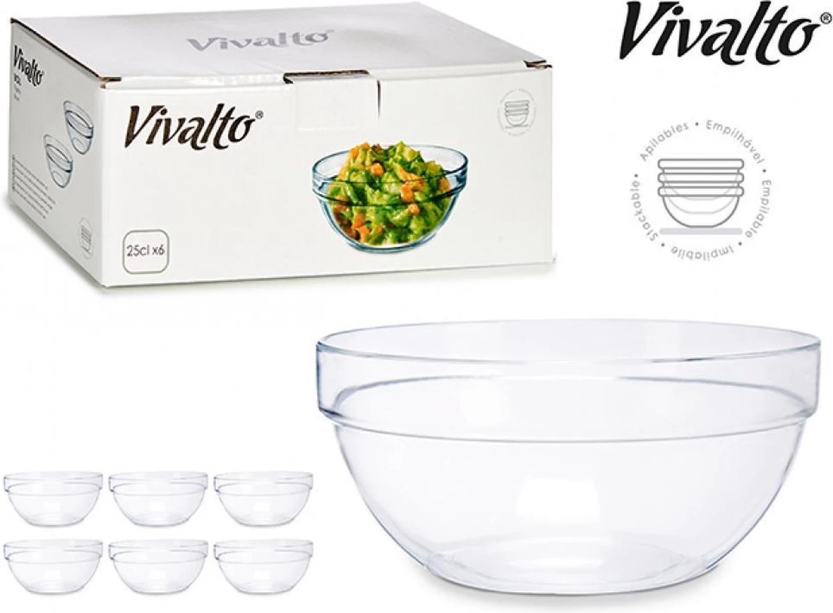 Set Van 6x Stuks Glazen Salade/dessert/sauzen Schaaltjes/kommetjes 10.5 X 4.5 Cm - Schalen/kommen Van Glas 4 Set Van 6x Stuks Glazen Salade/dessert/sauzen Schaaltjes/kommetjes 10.5 X 4.5 Cm - Schalen/kommen Van Glas - Afbeelding 2