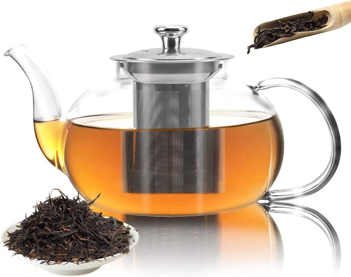 Glazen Theepot Met Filter (RVS) - 1.2 Liter - Thee Infuser – Borosilicaat – Anti-druppel Tuit 3 Glazen Theepot Met Filter (RVS) - 1.2 Liter - Thee Infuser – Borosilicaat – Anti-druppel Tuit