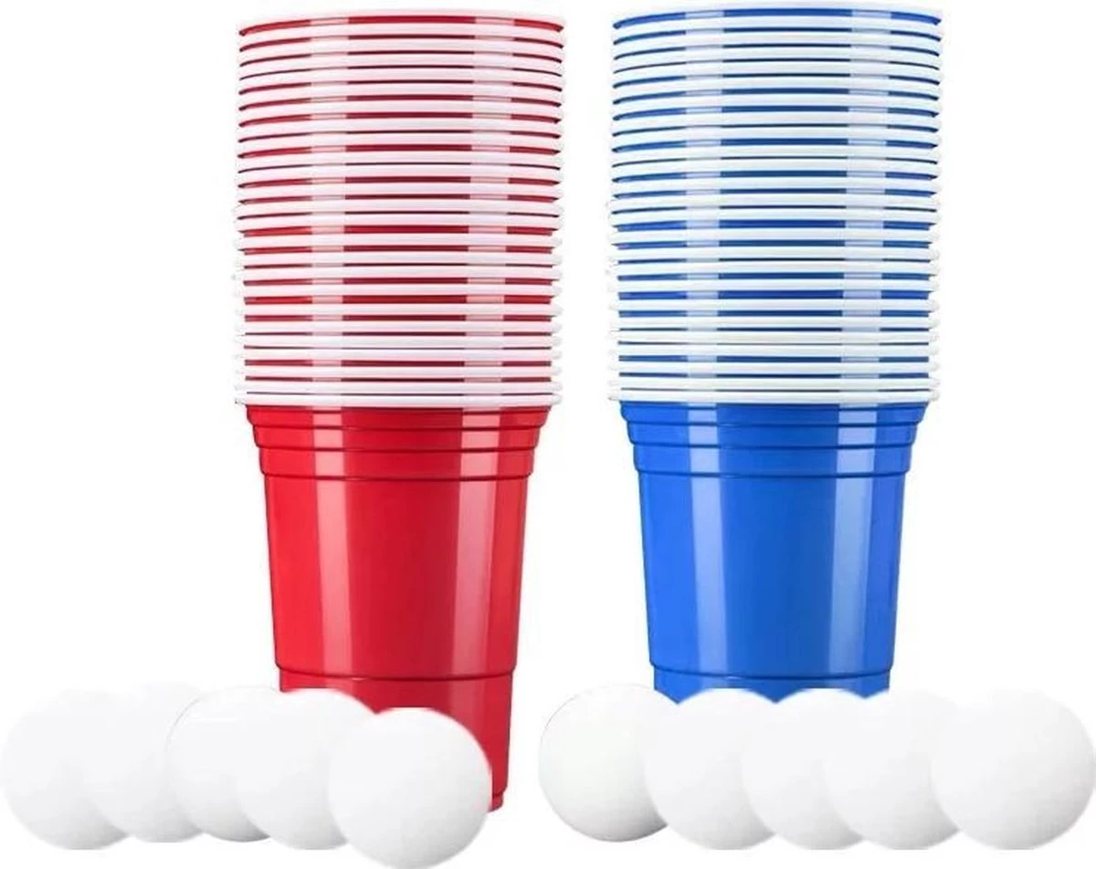 Merkloos Beerpong - 50 Stuk(s) Blue Cups & Red Cups Inc. 3 Ballen - Beerpong Drankspel - Plastic Bekers 4 Merkloos Beerpong - 50 Stuk(s) Blue Cups & Red Cups Inc. 3 Ballen - Beerpong Drankspel - Plastic Bekers - Afbeelding 2