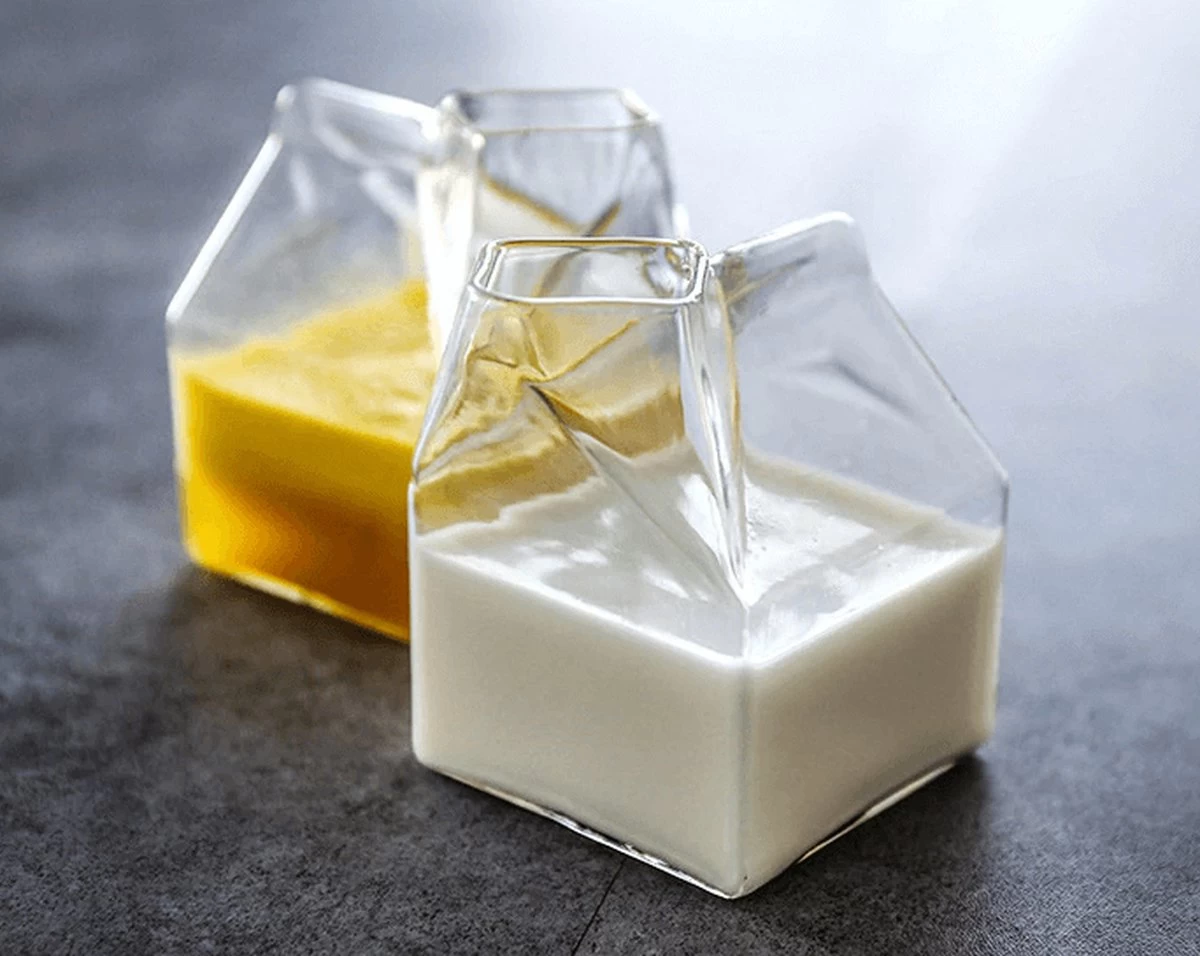 Glazen Melkkan In De Vorm Van Een Melkpak - 0,35l 4 Glazen Melkkan In De Vorm Van Een Melkpak - 0,35l - Afbeelding 2