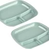 Set Van 4x Stuks Camping/fondu/bbq Kunststof Borden 3-vaks Groen 21 X 24 Cm - Fonduebord - Gourmetbord - Barbecuebord