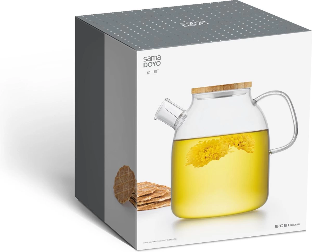 S091 Glazen Theepot Met Bamboedeksel - 1600 Ml - Samadoyo 7 S091 Glazen Theepot Met Bamboedeksel - 1600 Ml - Samadoyo - Afbeelding 5