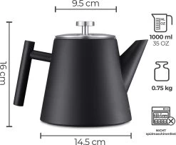 Silberthal - Theepot Met Filter - 1 L - RVS Dubbelwandig - Zwart - Cadeau -Keukenserie Winkel 1200x986 3