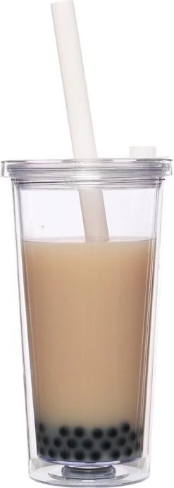 Merkloos Beker Met Rietje Deksel En Schoonmaakborstel - 550 Ml - Transparant - Herbruikbare Plastic Drinkbeker - Dubbelwandig - Koffiebeker To Go Beker -Keukenserie Winkel 429x1200