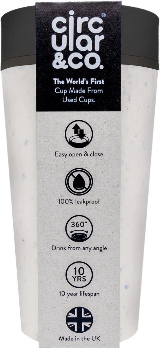 Circular & Co - Travel Mug - Koffiebeker To Go - Coffee To Go Beker - 340 Ml - Crème - Zwart - 12oz - Duurzaam 3 Circular & Co - Travel Mug - Koffiebeker To Go - Coffee To Go Beker - 340 Ml - Crème - Zwart - 12oz - Duurzaam
