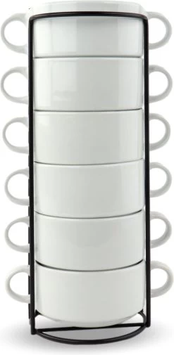 Orange85 Soepkommen - Met Oor - Set Van 6 - Wit - Rond - Met Houder