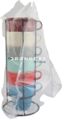Orange85 Koffiekopjes - Met Houder - Set Van 6 - Gekleurd - 300 Ml - Keramiek -Keukenserie Winkel 626x1200