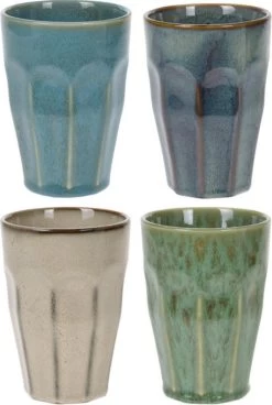 Orange85 Cappuccino Mokken - Latte Macchiato Glazen - 330 Ml - Hittebestendig - Set Van 4 - Porselein - Multicolor - Cappuccino Glazen - Cappuccino Kopjes