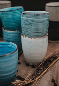 Koffiemok - Blue - 6 Stuks - Aardewerk - 340 ML - Zonder Oor -Keukenserie Winkel 819x1200