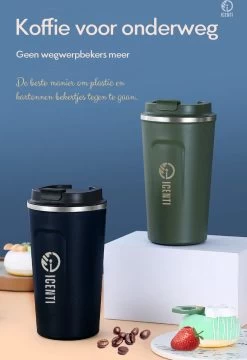 ICENTI - RVS Koffiebeker To Go - 380ml – Groen - Thermosbeker - Lekvrij - Dubbelwandig - Koffie Beker - Theebeker – Coffeemugg - Theemugg -Keukenserie Winkel 824x1200