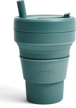 Stojo - Biggie Cup - 470 Ml - Herbruikbaar - Opvouwbaar - Groen -Keukenserie Winkel 846x1200