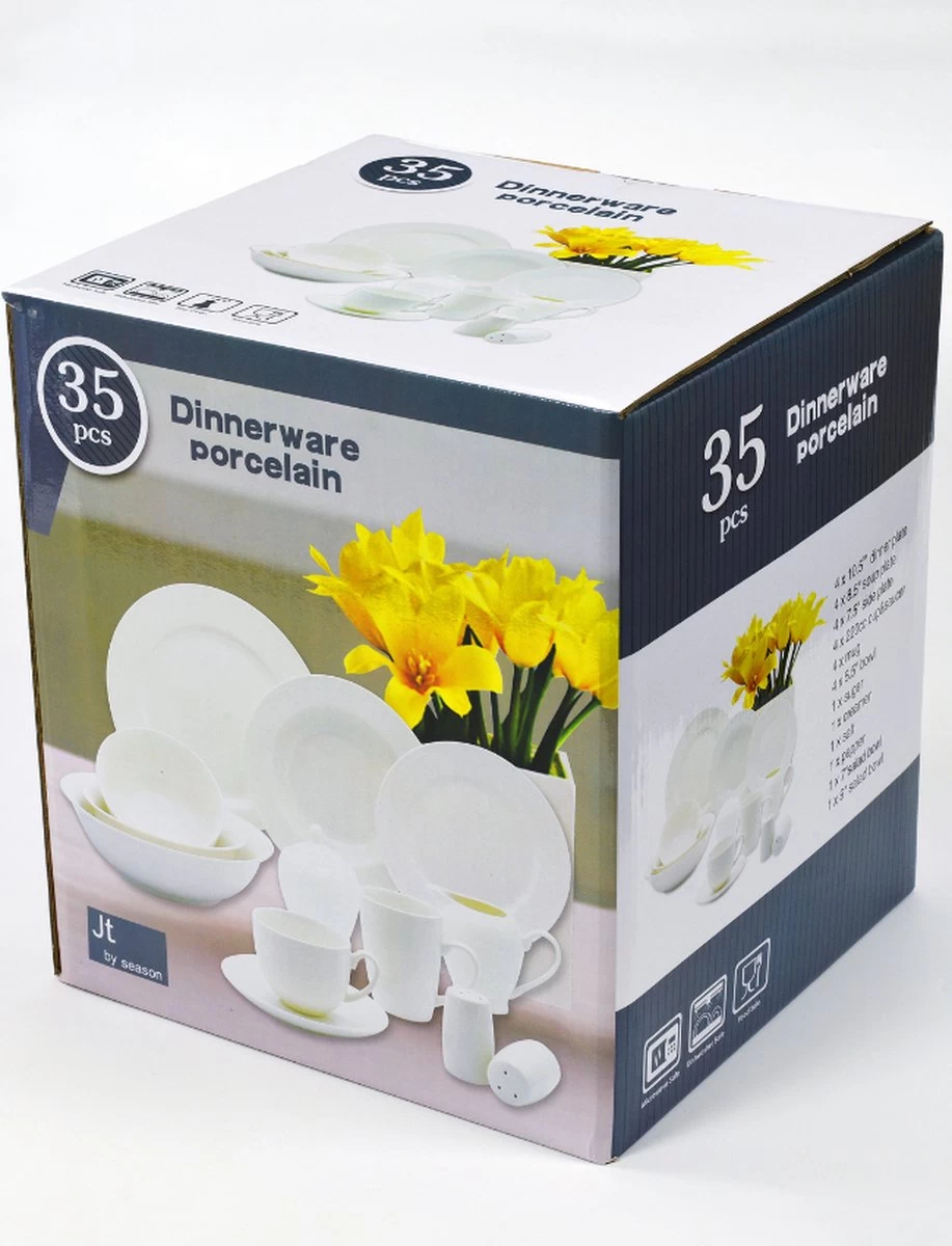 JT Serviesset - Wit - 35delig - 4 Persoons - Luxe Reliëf Design 7 JT Serviesset - Wit - 35delig - 4 Persoons - Luxe Reliëf Design - Afbeelding 5